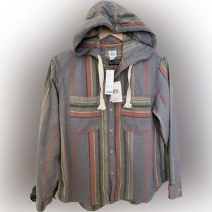 BDG Striped Flannel Hooded Shirt Jacket